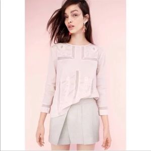 J Crew cotton light pink with embroidery blouse size 0 with 3/4 sleeves